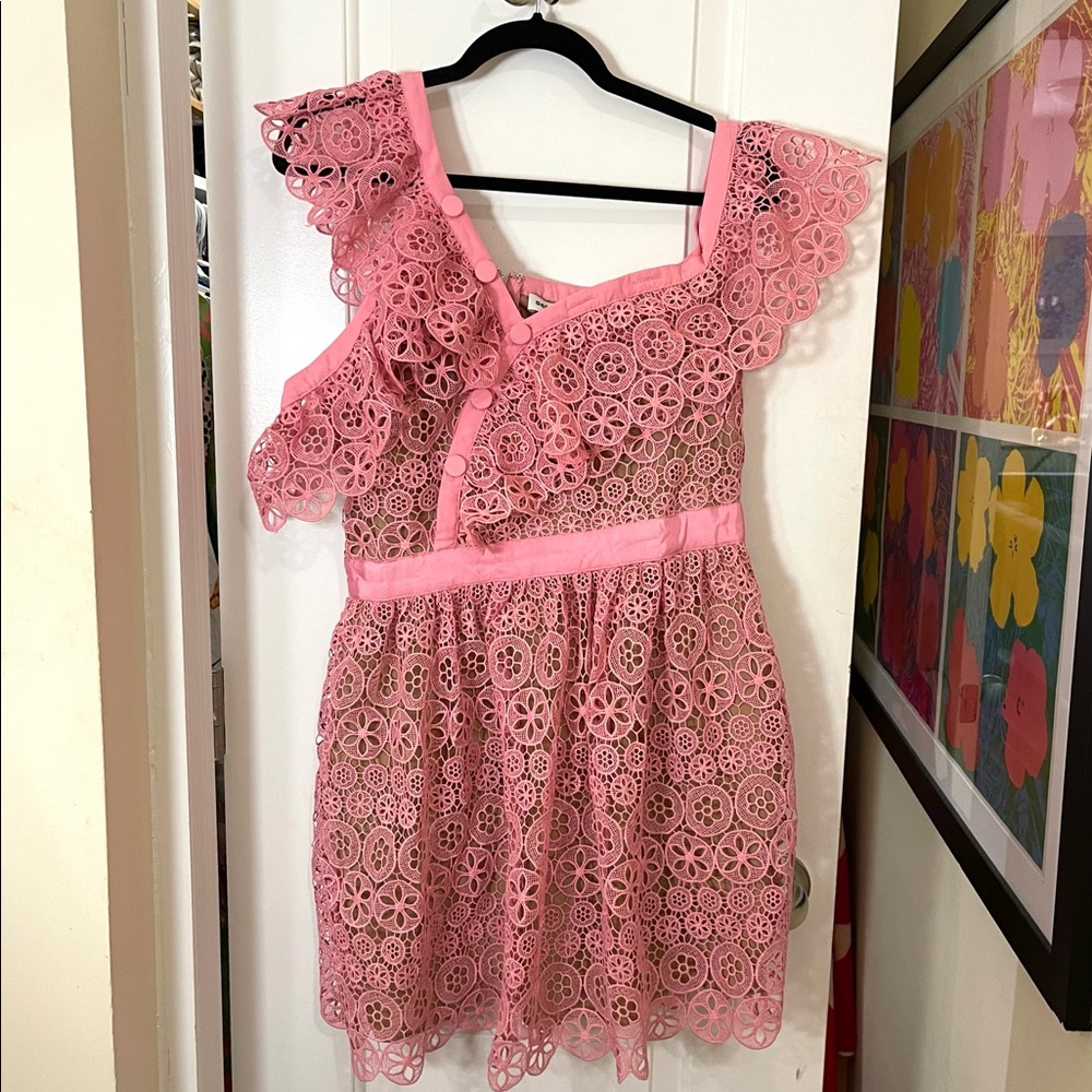 Self Portrait Pink Asymmetrical Zari Mini Dress size UK 14 US 10